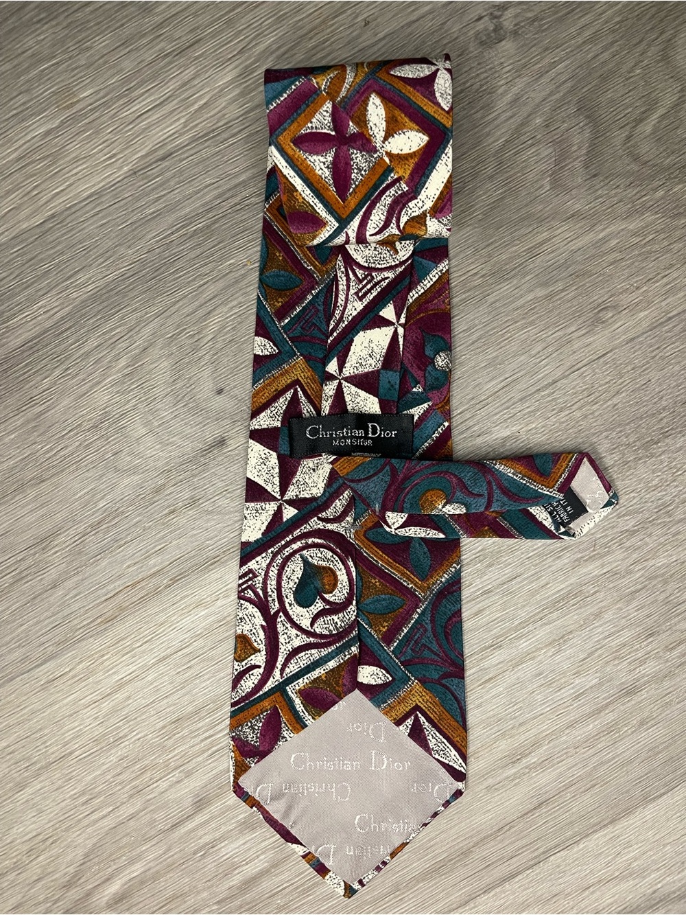 Dior Men’s Abstract Floral Silk Tie in Burgundy, Teal & Gold